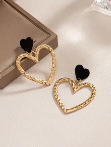 1pair Fashionable And Beautiful Valentine's Day Heart Shaped Classic Concave Convex Texture Simple European Style Versatile Earrings - Multicolor - View 2