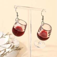1 Pair Wine Glass Design Creative Dangle Earrings Elegant Leisure Style Plastic Jewelry Delicate Personalized Female Gift Y2K