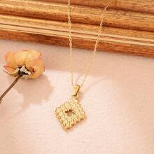 1pc Gold-Color Stainless Steel Hollow Out Cross & Rhombus Shaped Pendant Necklace Women'S Accessory For Date Party Gift - Gold - View 4
