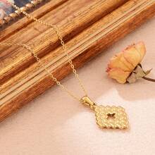 1pc Gold-Color Stainless Steel Hollow Out Cross & Rhombus Shaped Pendant Necklace Women'S Accessory For Date Party Gift - Gold - View 3