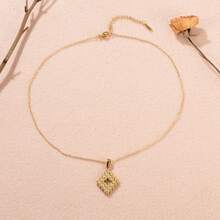 1pc Gold-Color Stainless Steel Hollow Out Cross & Rhombus Shaped Pendant Necklace Women'S Accessory For Date Party Gift - Gold - View 5