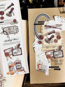 Waka Waka 1pack 6pcs Transparent Vintage Style Scrapbook Stickers - Brown - View 5