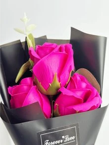 1入組25cmx9cm人造花束連禮物袋、3入組藍色人造玫瑰、包裝紙、皂花。適用於母親節、週年紀念日、情人節、婚禮、家居裝飾,送給媽媽的禮物 - 玫紅色 - 查看 3