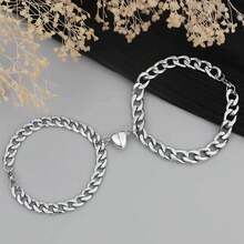 2pcs Magnetic Attraction Heart Charm Bracelet For Couples, Unique Personalized Design - Silver - View 4