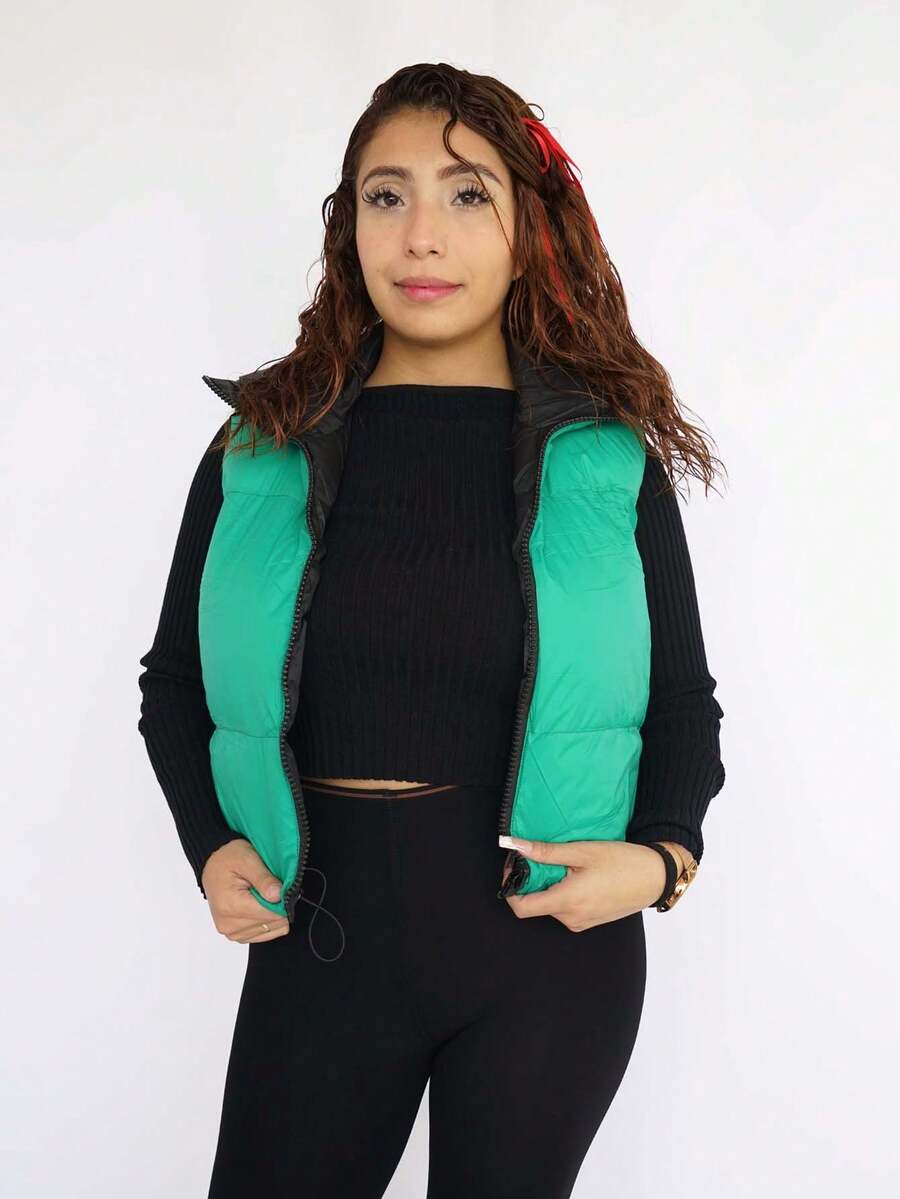 Ropa de Exterior para Mujer_Chaleco de doble vista, grueso ideal para el frio. - Verde - Ver 1