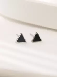 1對時尚極簡風格925純銀幾何形狀耳釘,適合女性日常穿戴 - 三角形 - 查看 1