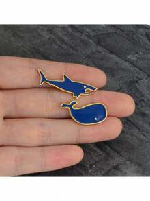 2 件裝動物琺瑯合金胸針,可愛迷你海豚和鯊魚設計領針徽章適用於圍巾腰帶 - 彩色 - 查看 3