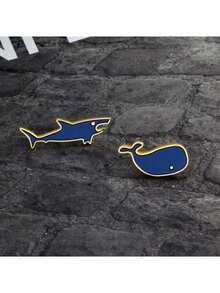 2 件裝動物琺瑯合金胸針,可愛迷你海豚和鯊魚設計領針徽章適用於圍巾腰帶 - 彩色 - 查看 2