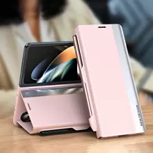 1入粉色皮革折疊式磁翻蓋保護套,具備支架功能和卡槽,適用於samsung Galaxy Z Fold 5/z Fold 4/z Fold 3,搭配spen和旁邊視窗 - 粉色 - 查看 7