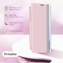 1入粉色皮革折疊式磁翻蓋保護套,具備支架功能和卡槽,適用於samsung Galaxy Z Fold 5/z Fold 4/z Fold 3,搭配spen和旁邊視窗 - 粉色 - 查看 3