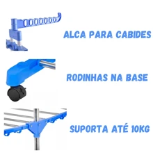 Varal De Chão 3 Andares Dobrável Vertical Retrátil Aço 4 Rodas Azul - Azul - Visão 4