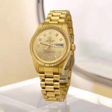 Thiết kế vương miện Nam Chống nước Đồng hồ Với Chất rắn Vàng Màu sắc Thép Dây đeo , Làm Việc  Cao-kết thúc Đúng mốt Đồng hồ đeo tay , Ngày lễ tình nhân Qủa tặng - Vàng - Xem 1