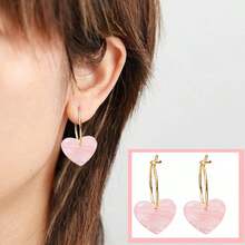 1對粉紅色心形吊墜優雅可愛耳環,配飾日常穿戴女性禮物 - one size - 查看 5