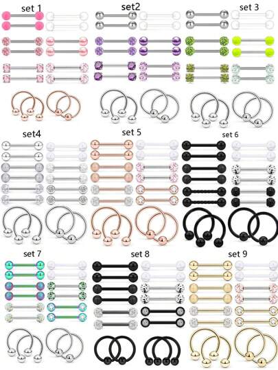 16pcs  Nipple Bars Stainless Steel Nipple Piercing Barbell Ring Tongue Ring Cubic Zirconia Nipple Retailer  Body Piercing Jewelry 14 Gauge