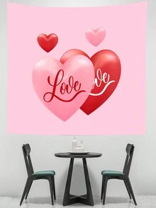 1pc Valentine's Day Heart Patterned Printed Tapestry, Room Decor, Flags For Room, Wall Decor, Wall Art , Room Stuffs, Home Decor, Tapestry - Multicolor - View 3
