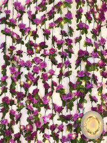 1/2 件人造花藤，配 3 米长串灯，45 头玫瑰花环，适用于墙面、卧室、花园、家居装饰、婚礼、生日、情人节、母亲节、春节、新年派对装饰 - 紫色 - 查看 7