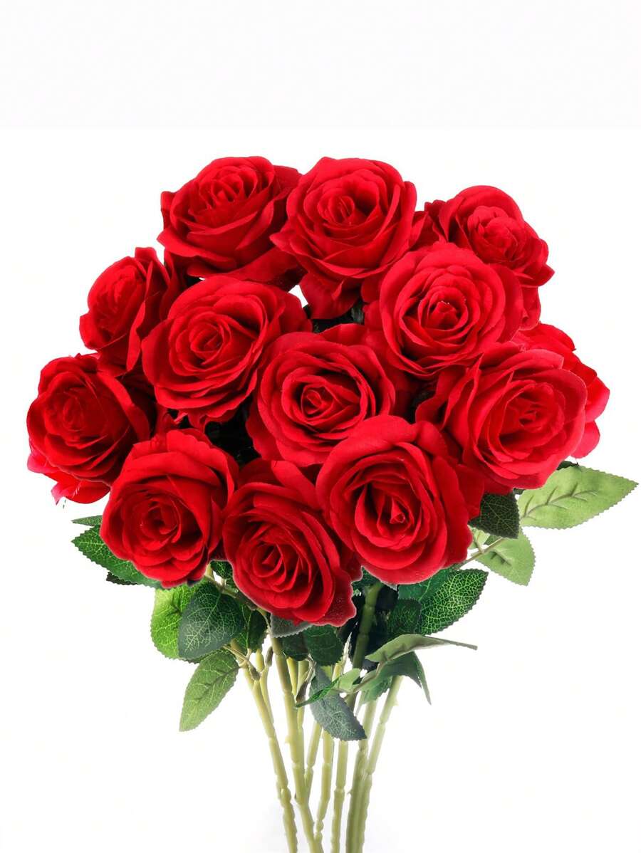 2pcs Artificial Silk Red Rose Bouquet With Long Stems For Wedding Decoration, Bridal Shower, Party, Home Decor, Table Centerpieces - Multicolor - View 1