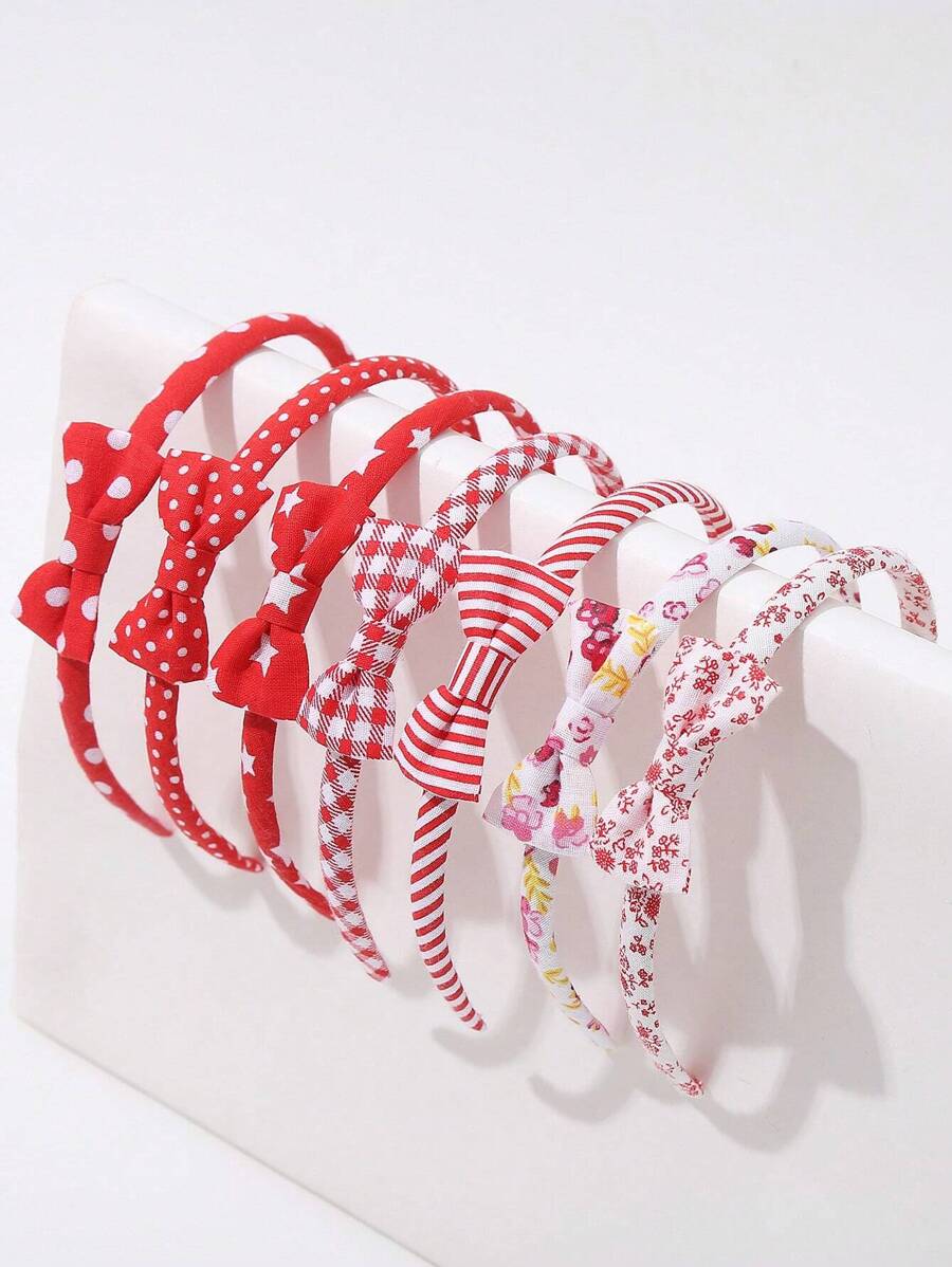 7pcs Cute Bow Headbands For Girls, Suitable For Daily Wear - Red - View 1