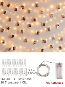 1set 2 Meter Long Photo Decorative Light String + Clip, Photo Decorative Hangings, Party Decorative Pendants Ribbon - White - View 4