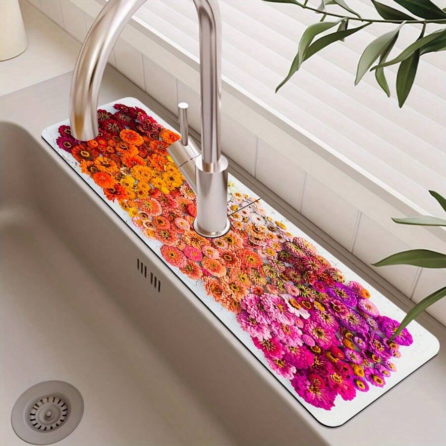1pc Coral Design Sink Faucet Water Absorption Drain Mat Mat Silicon Mud For Kitchen/Bathroom Basin Decoration - Multicolor - View 1