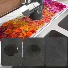 1pc Coral Design Sink Faucet Water Absorption Drain Mat Mat Silicon Mud For Kitchen/Bathroom Basin Decoration - Multicolor - View 9