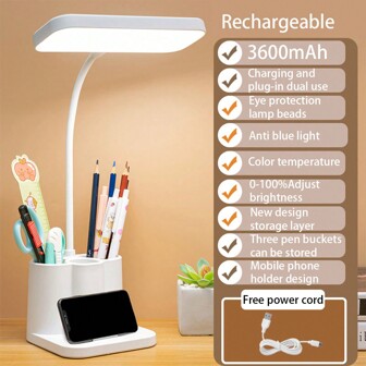 USB Rechargeable Table Lamp Learning Dormitory Bedroom Bedside Reading LED Night Light Eye Protection 3 Levels Dimmable Touch Desk Lamp