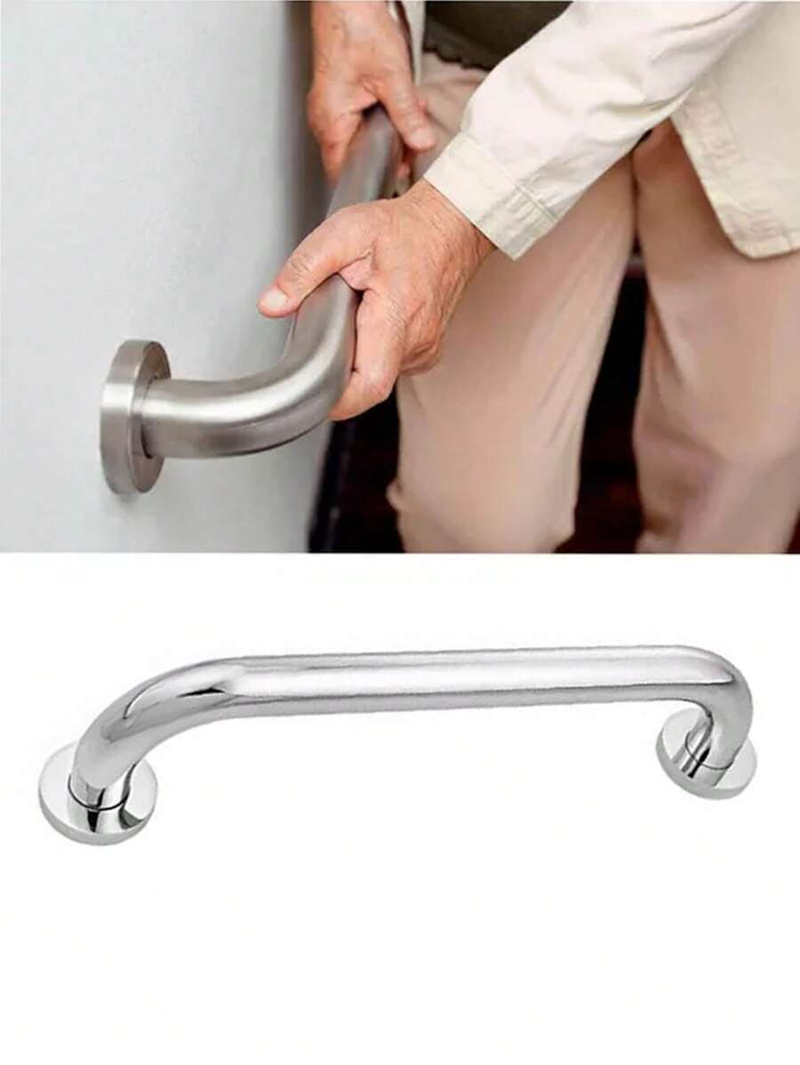Alça Apoio Banheiro Barra Inox 30cm Idoso Cadeirante Deficiente Acessibilidade - Prata - Visão 1