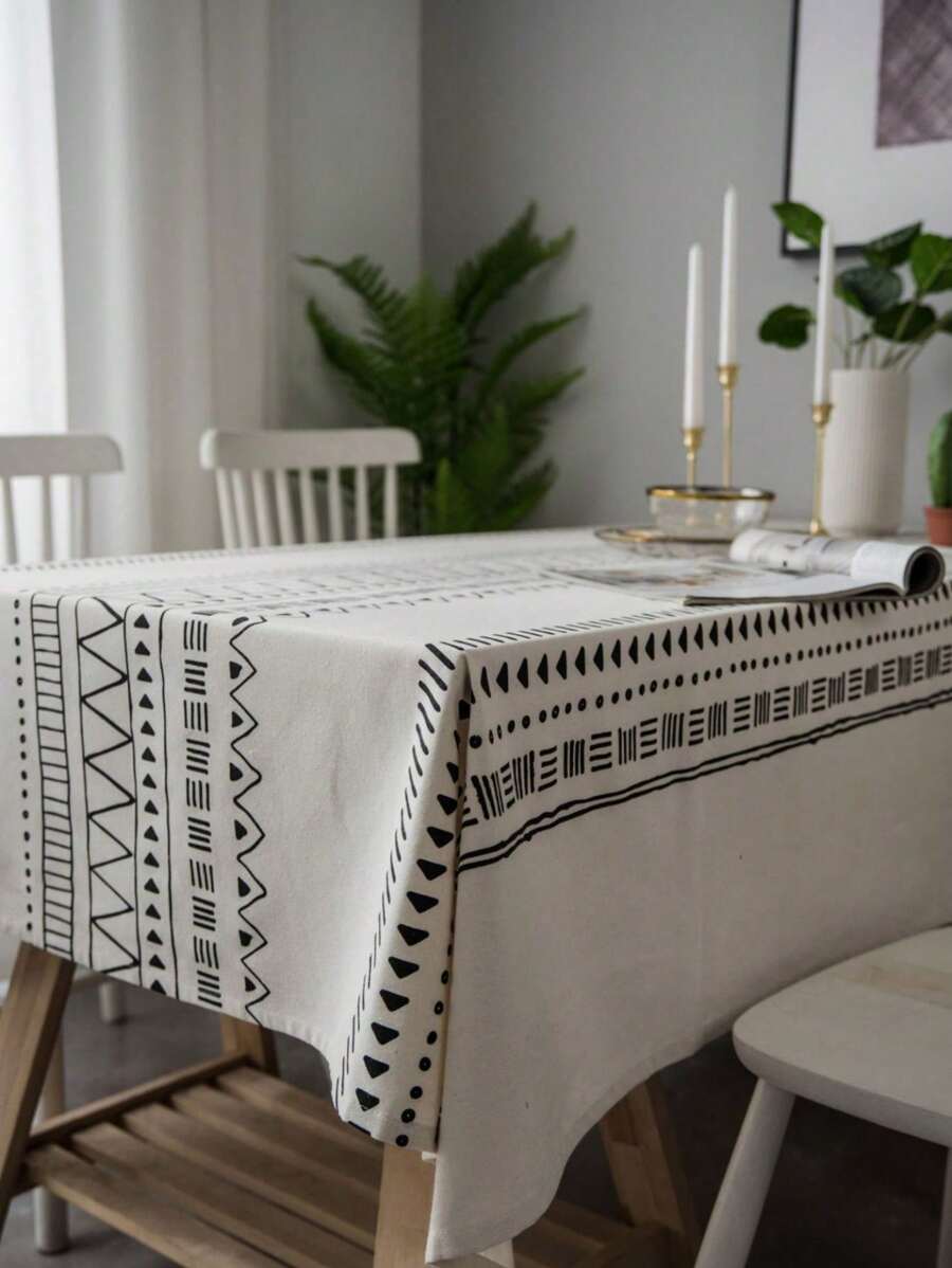 1pc Geometric Hemmed Tablecloth With Bohemian-Style Polyester Fiber For Kitchen, Dining Room, Picnic And Party - Multicolor - View 1