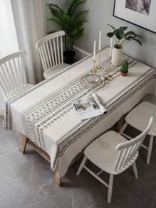 1pc Geometric Hemmed Tablecloth With Bohemian-Style Polyester Fiber For Kitchen, Dining Room, Picnic And Party - Multicolor - View 7