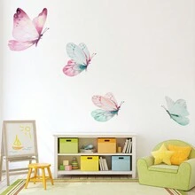 1pc Hand Painted Multiple Colors Butterfly Self-Adhesive Wall Sticker For Living Room, Bedroom, Corridor Background Decoration - Multicolor - View 5