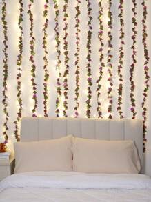 1/2 件人造花藤，配 3 米长串灯，45 头玫瑰花环，适用于墙面、卧室、花园、家居装饰、婚礼、生日、情人节、母亲节、春节、新年派对装饰 - 紫色 - 查看 5