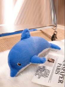 1個藍色海豚毛絨玩具枕頭,填充海洋動物魚娃娃,適用於睡眠伴侶、客廳臥室床上用品裝飾 - 藍色 - 查看 1