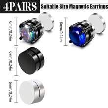4 對男士磁性耳環不銹鋼磁性耳環男士夾式耳環非穿孔耳環男女通用男士磁性耳環 6 毫米 - 彩色 - 查看 3