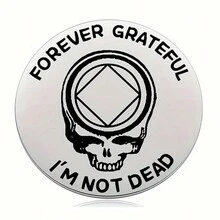 1件時尚骷髏頭不鏽鋼口袋擁抱代幣,正反面永遠感謝戒酒禮品 - 銀色 - 查看 3