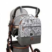 Mochila Grande De Pañales Con Capacidad Para Múltiples Funciones De Viaje Para Mamás Con Cochecito, Comedor Al Aire Libre, Preservación E Aislamiento De Alimentos Para Bebés - Gris Claro - Ver 1