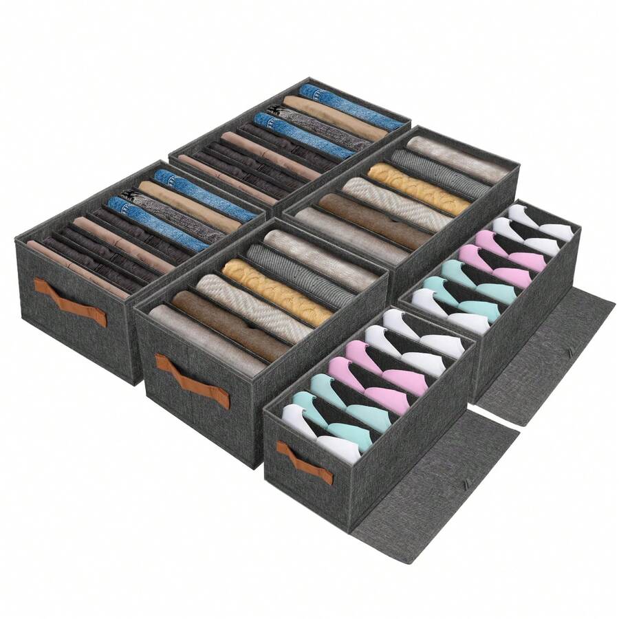 6pcs Wardrobe Storage Box - Foldable And Stable Organizer With Bottom Board - Drawer System For Clothes, T-Shirts, Pants And Underwear (34 X 17 X 12cm) 6pcs-(6 Compartments/7 Compartments/9 Compartments) - 6 Pieces-(6 Grid/7 Grid/9 Grid) - View 1