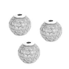 3pcs/Set Brass Cubic Zirconia Spacer Beads With Embedded Small Beads For Diy Bracelet, Necklace Pendants, Jewelry Making Accessories - White Zirconium-platinum - View 12