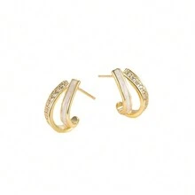 2 chiếc hoa tai hai lớp bằng bạc Sterling 925 thời trang với đá Cubic Zirconia & thiết kế hai hàng bất đối xứng, phù hợp để phụ nữ đeo hàng ngày - bông tai hai lớp - Xem 14