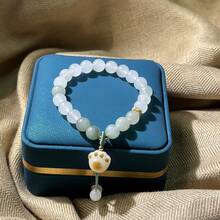 1pc Natural Jade Handmade Beaded Bracelet For Women, Fashion Stretchy Jewelry Gift - Multicolor - View 3
