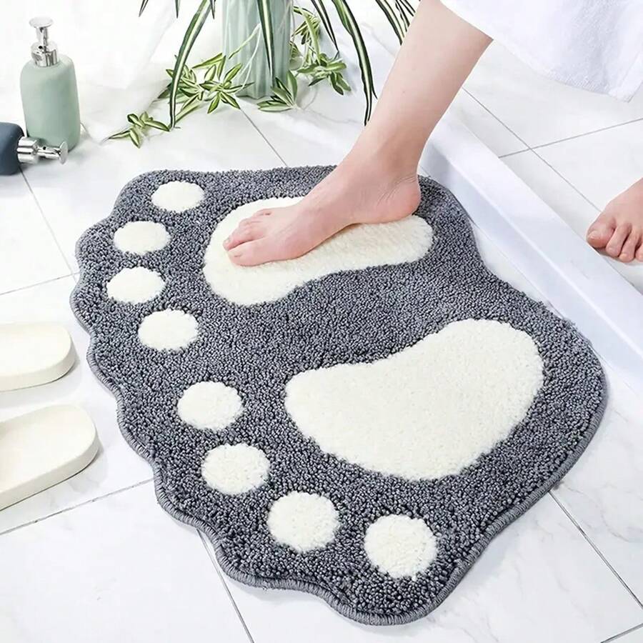 1pc Cute Foot-Shaped Floor Mat - Water-Absorbing Non-Slip Rug For Bathroom And Kitchen ,Super Absorbent Microfiber Bath Mat With Non-Slip Backing - Soft And Comfortable Gray Bathroom Rug , Fall Decor , Bathroom Decorations,- Fun Cartoon Design - Soft And Comfortable - Easy To Clean - Multicolor - View 1