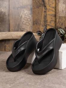 Women's Fashionable 8.5cm Height-Increasing Anti-Slip Thong Sandals, Suitable For Office And Shopping, Bohemian Espadrille Wedges, Comfortable, Suitable For Beach Or Outdoor Wear, 2024 Summer, Classic And Casual