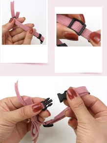 1pc Adjustable Velvet Bell Collar For Pets - Pink - View 4