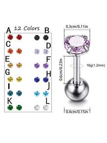 不锈钢 18K 镀金银明亮式切割水钻方晶锆石耳环 - 彩色 - 查看 3