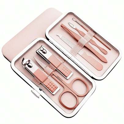 Manicure Set Nail Clipper Set Men Women 8 In 1 Toe Finger Nail Clipper Personal Care Tools With Portable Travel Case Manicure Pedicure Tools Grooming Kit Gift For Men Women Family Friends Wife(Pink)
