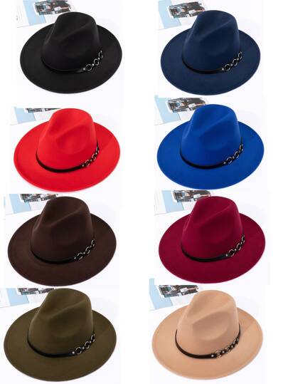 قبعة Fedora بأناقة جاز للسيدات مع حزام دائري مثلث مزدوج للارتداء اليومي و عطلات