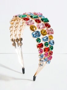 1pc Multi-Layer Gemstone Decorated Metallic Hair Hoop - Multicolor - View 4