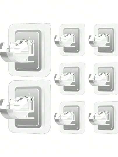 8pcs Self Adhesive Curtain Rod Bracket, Free Nails And Adjustable Rod Holders, Suitable For Bathroom, Kitchen, Home And Hotel (Clear)