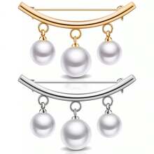 1pc Women's Silver Pearl Zinc Alloy Brooch, Suitable For Holding Scarves, Belts, Clothes - Silver - View 3