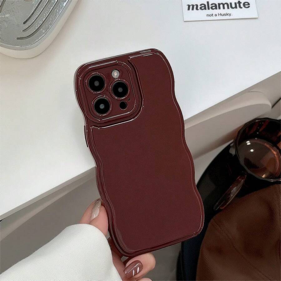 Premium Wavy Edge Solid Color Vintage Burgundy Phone Case Tpu Silicone