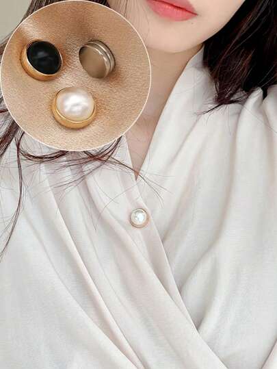 1 đôi Nam châm Clasp Premium Vô hình Trân châu Trâm cài Đối với phụ nữ - Mùa hè Vòng cổ Chống trượt Từ tính Chốt Kim băng Đối với Sửa Quần áo Và Tăng cường